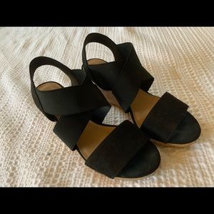 Black Strap Wedge Heels